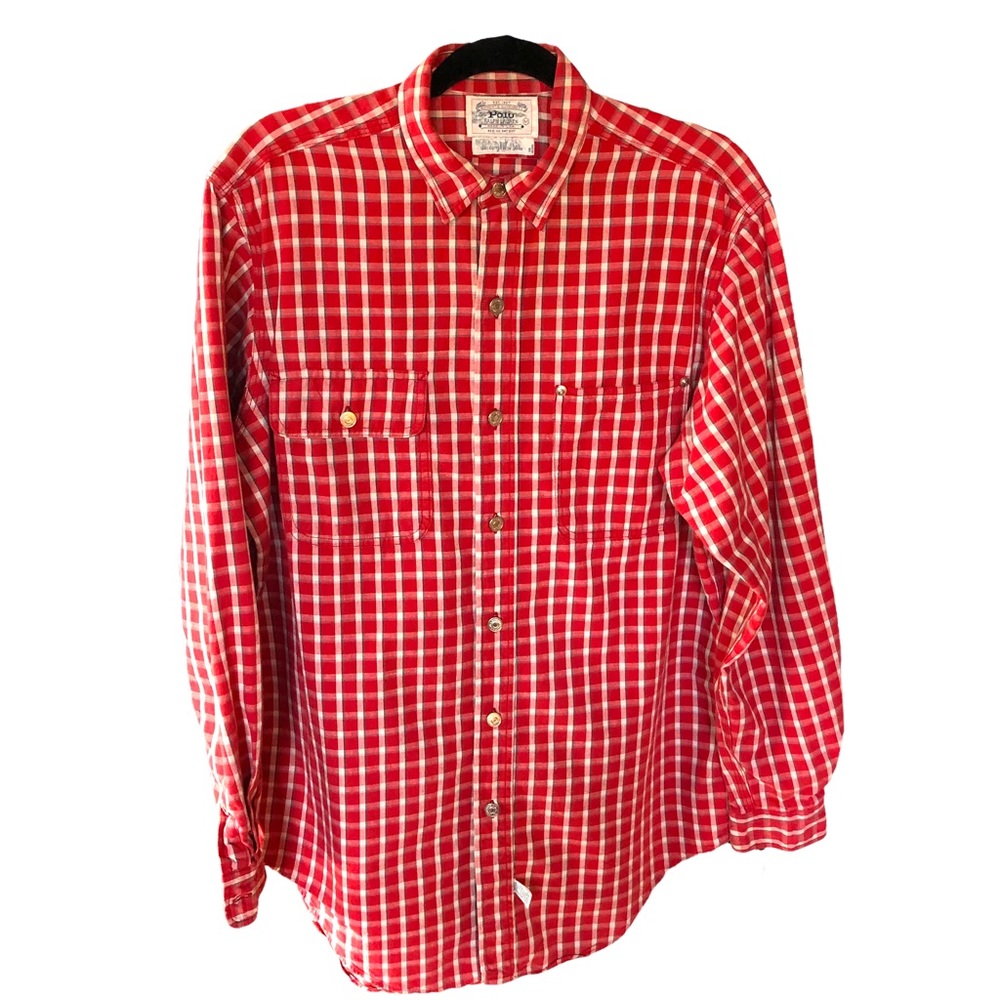 Vintage 80's Polo Ralph Lauren Authentic Dungarees Red Plaid Shirt. Size Medium - Picture 12 of 16